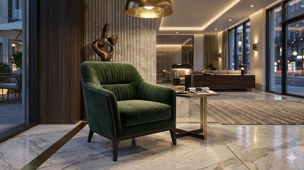 Italian design seating in a modern hotel lobby