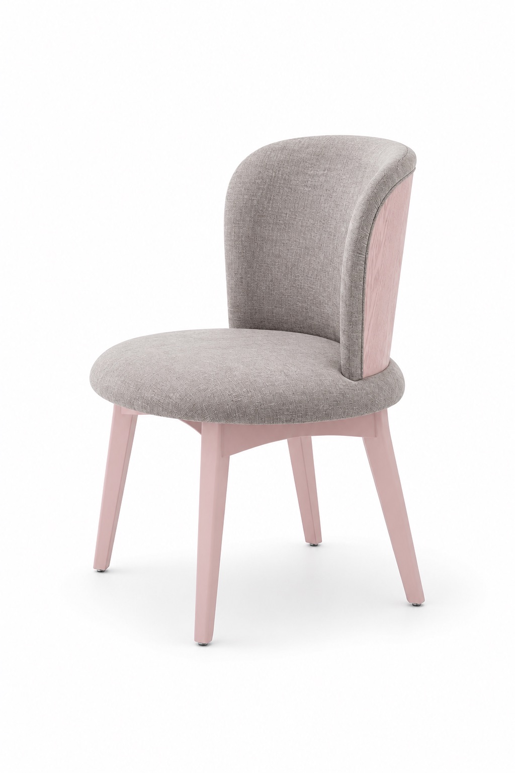 Grey-pink ash wood dining chair front 45 degree view with light grey cotton-linen upholstery | ROBERT CASA
