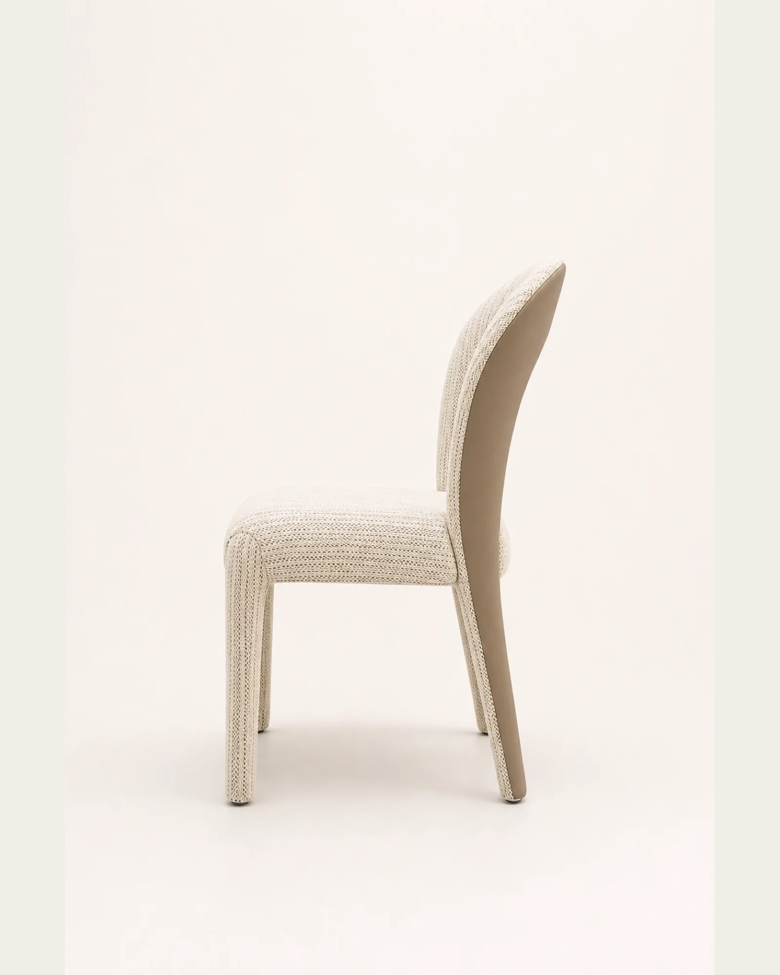 Ivory loop-back upholstered dining chair right side profile | ROBERT CASA